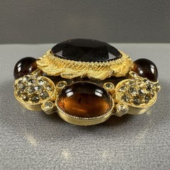 Vintage Brooch Pendant Brown Gold Tone Glass Rhinestone Statement Pin