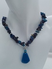 16″ ROUGH CUT NATURAL LAPIS LAZULI STONE BLUE PURPLE POLISH PENDANT NECKLACE VTG