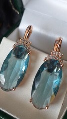 Vintage 1990-s 14 Ct Rolled Gold Large Blue Topaz Earrings-Hallmarked 585 RG