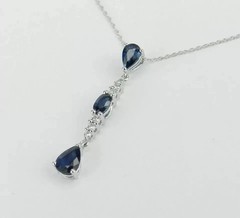 Art Deco Style Lab Created Sapphire & Diamond Wedding 14K White Gold FN Pendant