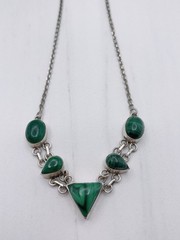 Sterling Silver 925 Malachite Green Stone necklace Triangle Stone