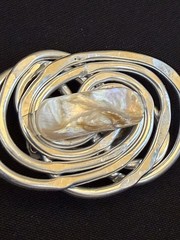NEW Vintage Jeff Lieb Silver Tone Swirl & Pearl Swarovski Crystal Magnet Brooch