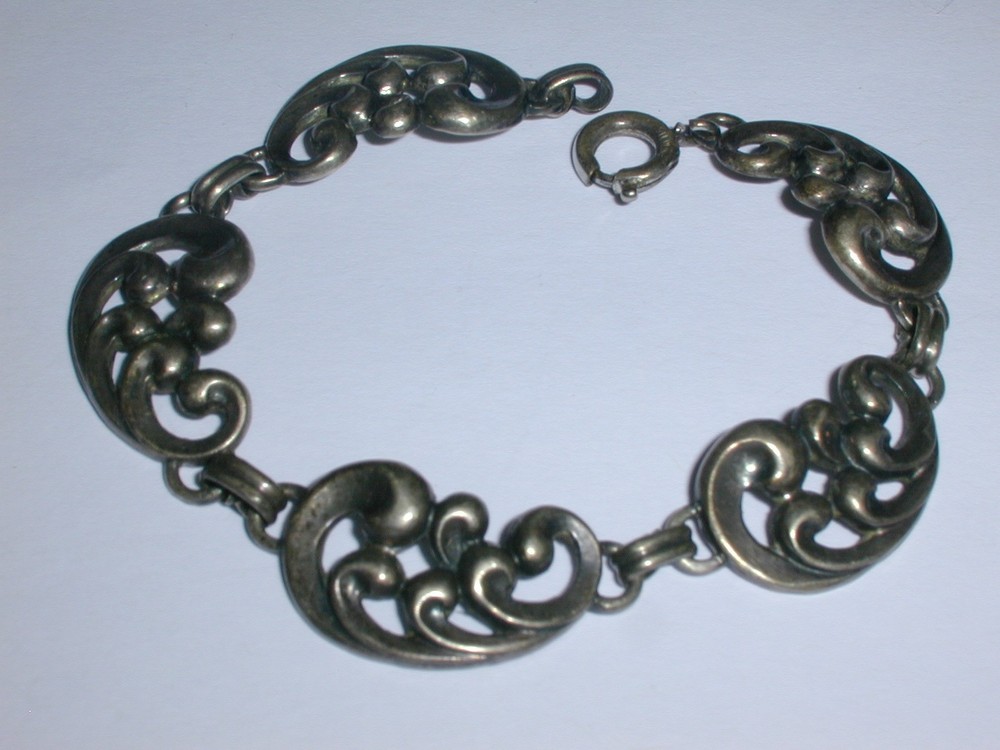 DANECRAFT ART DECO STERLING FANCY SWIRL LINK BRACELET- 6 1/2″ LONG!