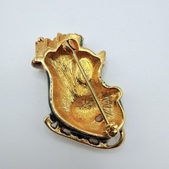 Christopher Radko Signed Enamel Christmas Santa Sleigh Rhinestones Brooch
