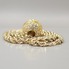 36 Inch Rope Chain Necklace Gold Plated Rhinestone Slide Ball 14RGP disco ball