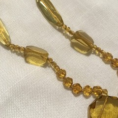 Vintage Art Deco Amber Glass Bead Necklace Faceted Beads Drop Pendant 26″L