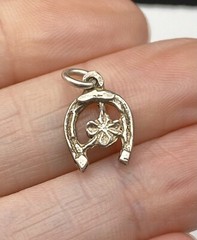 Vintage Old Sterling Silver Horseshoe Clover Good Luck Lucky Small 1/2” Charm