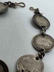 Antiqued GREAT BRITAIN QUEEN VICTORIA GEORGE V Three Pence STERLING BRACELET 7