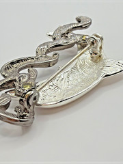 Vintage silver-plated DOLPHIN brooch W/ Textured Pewter Tone Waves EUC