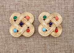 Vintage ORENA PARIS Signed Infinity Knot Moghul Jewels of India Earrings E54