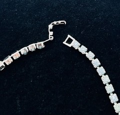 Vtg-BLUE RHINESTONE-Necklace-Choker-Ring-Bracelet-Clip-on Earrings SET