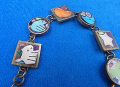 Vintage 1970’s Bronze Inlay Panels Story Bracelet ~ Andrew Shows & Turza Wells