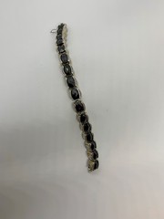Vintage 90s Silver Tone Black Glass Square Link Bracelet Boho Fashion Jewelry