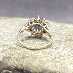 Vintage 14k Yellow Gold Sapphire & Diamond Cluster Halo Ladies Ring