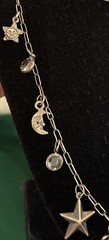 Vintage Silver 36” Celestial Necklace Sun Moon Stars Cupid Bevel Set Crystals