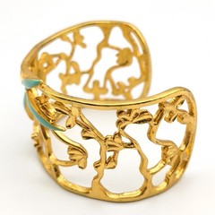 Karine Sultan 24k Gold Plated Pewter Green Flower Olive Leaf Bracelet Damaged