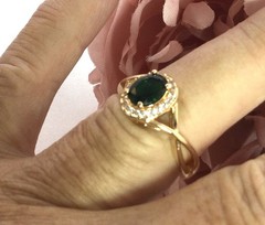 Vintage Jewellery Gold Ring Emerald and White Sapphires Antique Deco Jewelry