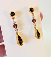 Vintage SWAROVSKI Swan Signed Brown Garnet Tone Crystal Dangle Drop Earrings 1.5