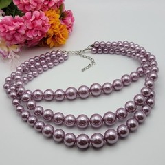 Vintage Lilac Graduated Faux Pearl Necklace 22 Inch Adj. Triple Strand Chunky