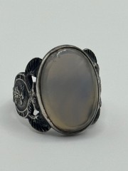 Vintage Art Deco Egyptian Revival Sterling Silver Chalcedony Ring Size 5.5