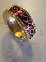 Berebi Limited Edition Gold-tone & Red Enamel w Rhinestone Bangle Bracelet