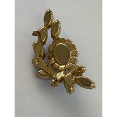 Vintage Brooch Blue Opalescent Stones Givre Glass Center Gold Tone