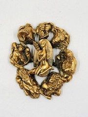 TORTOLANI Gold Plated Pewter High Relief Zodiac Pendant VTG 1960’s Rare