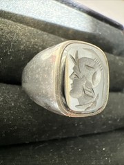 Vintage Clark & Coombs Sterling Silver Hematite Intaglio Signet Ring Sz 8, 7.3GM