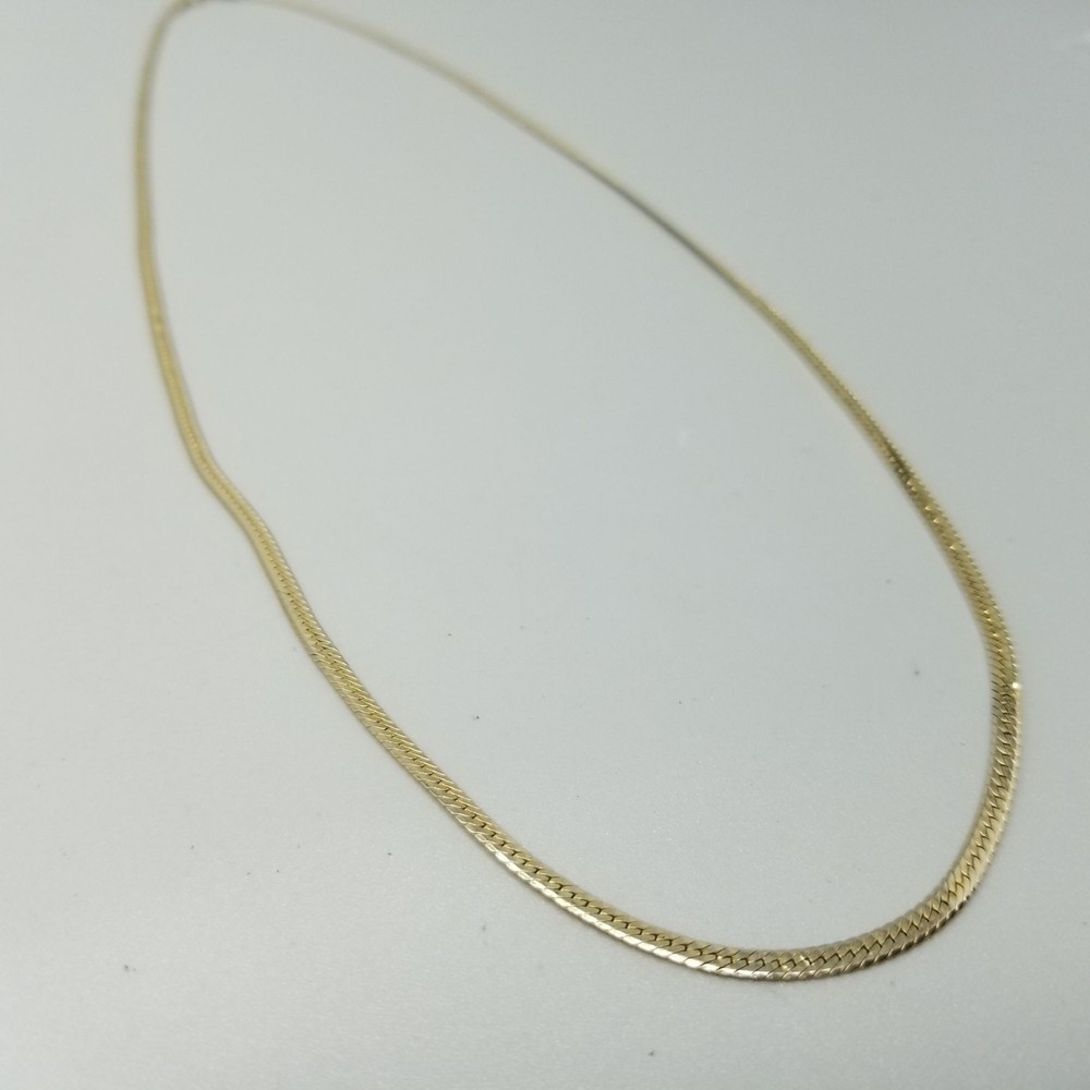 Vintage Yellow Gold Filled Flat Chain Necklace 22 Inches Long Spring Ring Clasp