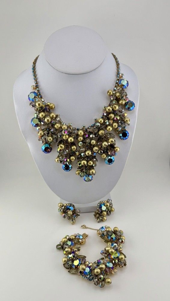 Juliana D&E AB Rhinestone Bracelet Earring Necklace Set Parure Vintage Book