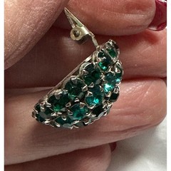 Vintage Joseph Warner Green Rhinestone Round Dome Earrings