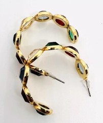 Large Multicolored Bezel Set Crystal Hoop Earrings Posts Vintage Jewelry