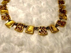 Vintage Choker Necklace Bright Gold Tone Trapezoid Geometric Chain Statement 18″
