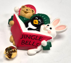 Vintage 90’s Hallmark Cards Christmas Carolers Bear Penguin Rabbit Pin / Brooch
