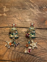 Lunch at the Ritz Christmas Tree Earrings Dangling Ornaments Gold Plated Pierced