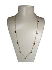 Vintage Gold Plated Red Dangle Charms Long Chain Necklace 30″