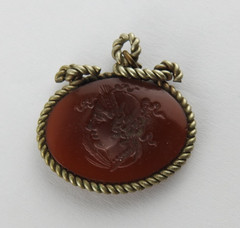 Vintage Carved Presssed Cameo Pendant Brown Mythological FOB Vicotrian