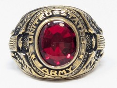 Vintage US Army Military Gold Plated Ring Red Faceted Stone Karatclad Size 10.5