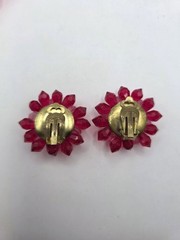 Vintage West Germany Beaded Acrylic Brooch & Earrings Pink