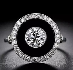 Art Deco Style Lab-Created Diamond & Black Onyx Wedding 14k White Gold FN Ring