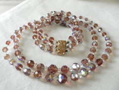 Vintage Golden Brown AB Double Strand Crystal Necklace and Bracelet Set