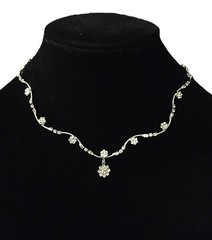 Dainty Rhinestone Flower And Vine Bar Link Necklace Silver Tone Vintage