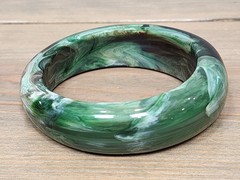 Lucite Bracelet Asymmetrical Bangle Green Marble Swirl