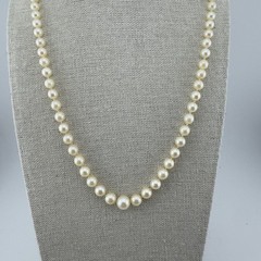 Vintage Graduated 5-8mm Strand Japanese Akoya Pearl Necklace Sterling Silver 21″