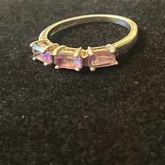 Vintage 925 Sterling Silver 3-Stone Amethyst FEB Birthday Ring Size 6