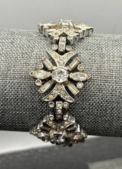Vintage HIGH END Silver Tone Rhinestone Statement Bracelet Safety Chain READ