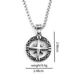 Stainless steel men’s and women’s single-sided compass pendant necklace