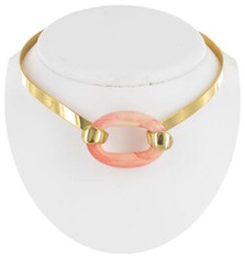 Interchangeable Faux Jade Coral Gold Tone Choker Necklace Vintage 14″