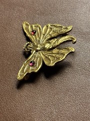 Newark Museum Reproduction Woman Butterfly Brooch Pin Gold Tone Garnet Whiteside