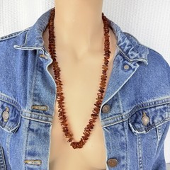 Vintage Genuine Baltic Amber Honey Cognac Hand Knotted Beaded Necklace 27”